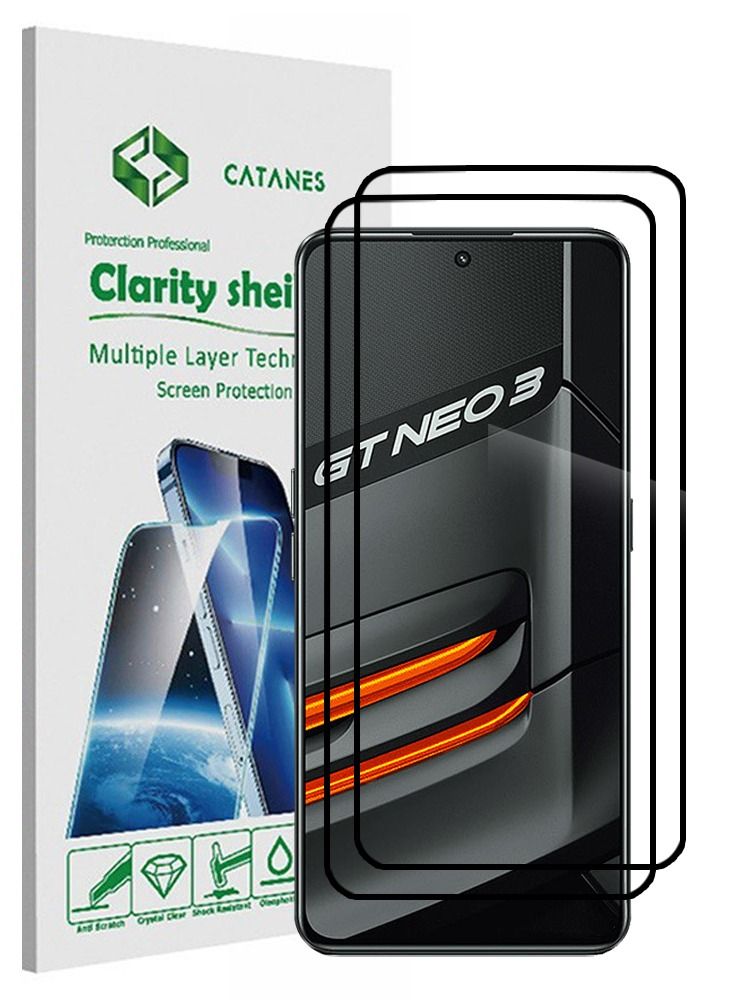 CATANES 2 Pack For Realme GT Neo 3 Screen Protector Tempered Glass Full Glue Back - Image 1