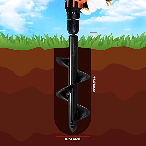 Ruooson Auger Drill Bit for Planting Ruooson 3.7X11.8 in Garden AugerSpiral, Easy Planter Rapid Planter Plant for 3/8" Hex Drive <1Pcs>. (3.7x11.8 in) - Image 3