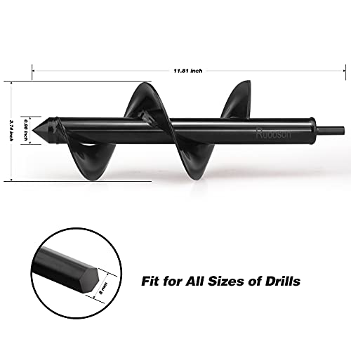 Ruooson Auger Drill Bit for Planting Ruooson 3.7X11.8 in Garden AugerSpiral, Easy Planter Rapid Planter Plant for 3/8" Hex Drive <1Pcs>. (3.7x11.8 in) - Image 2