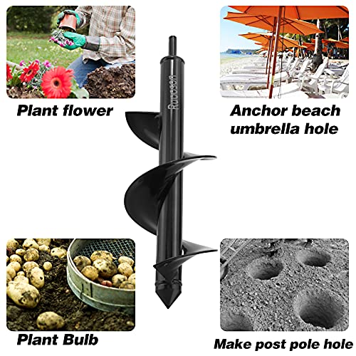 Ruooson Auger Drill Bit for Planting Ruooson 3.7X11.8 in Garden AugerSpiral, Easy Planter Rapid Planter Plant for 3/8" Hex Drive <1Pcs>. (3.7x11.8 in) - Image 5