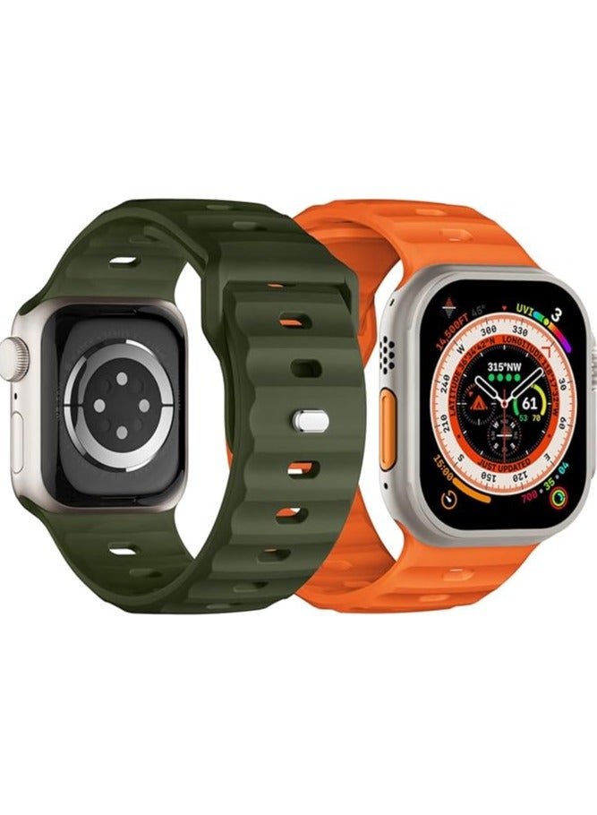 LIXES Pack of 2 Sports Wristbands Compatible with Apple Watch Ultra 2 / Ultra 49/44/45/42 mm, Adjustable Silicone Strap with Metal Press Stud for iWatch Series 9 SE 8 7 6 5 4 Men  - Image 1