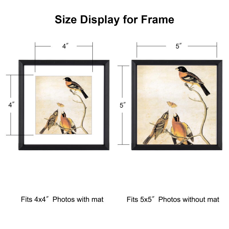 BKABOT 5x5 Picture Frame  Black Metal Photo Frames with HD Glass  Fits 4x4 with Mat or 5 x 5 without Mat  Display for Wall and Table  3 Pack - Image 2