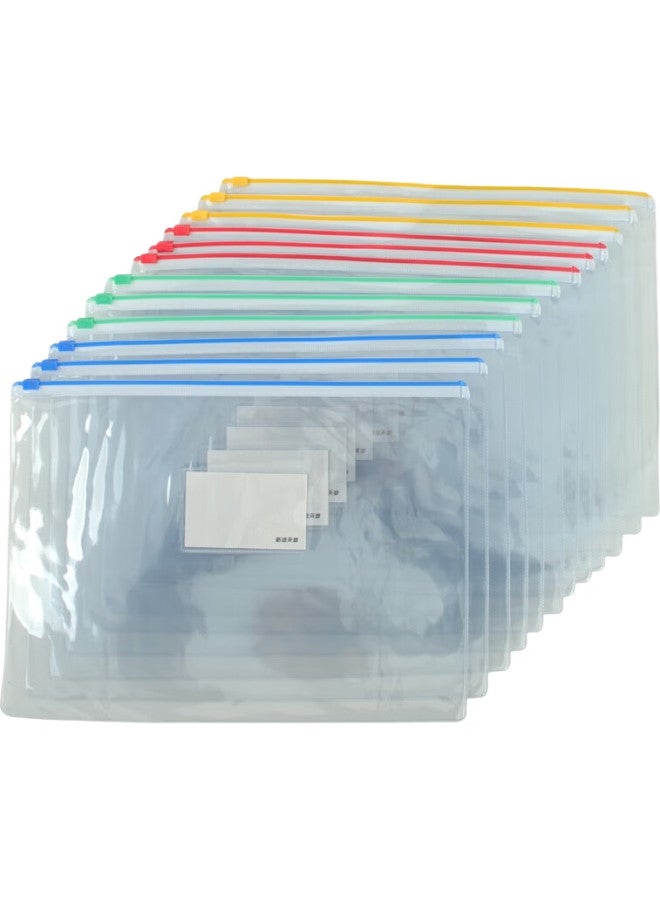 Tango File Folders, A4 Colorful Edge Transparent Document Folders, Zipper Pouches, 12 Pieces/Pack, Financial Storage Bags, Student Exam Paper Pouches, Office Stationery Supplies - Image 2