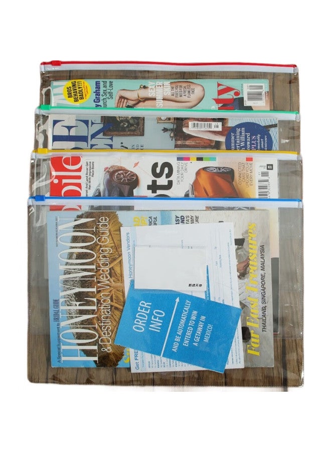 Tango File Folders, A4 Colorful Edge Transparent Document Folders, Zipper Pouches, 12 Pieces/Pack, Financial Storage Bags, Student Exam Paper Pouches, Office Stationery Supplies - Image 1