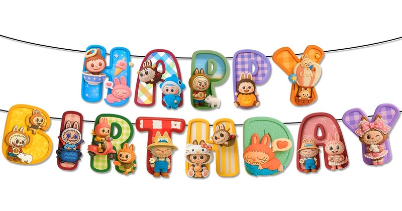 IndoTribe Pink Happy Birthday Banner - Pre-Strung,No DIY Cute Cartoon Theme Happy Birthday Sign Birthday Decorations for Girls Reusable Happy Bdy Backdrop for Women - Image 1