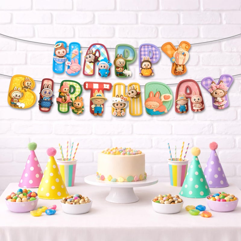 IndoTribe Pink Happy Birthday Banner - Pre-Strung,No DIY Cute Cartoon Theme Happy Birthday Sign Birthday Decorations for Girls Reusable Happy Bdy Backdrop for Women - Image 3