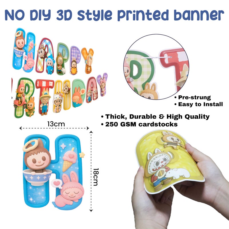 IndoTribe Pink Happy Birthday Banner - Pre-Strung,No DIY Cute Cartoon Theme Happy Birthday Sign Birthday Decorations for Girls Reusable Happy Bdy Backdrop for Women - Image 4