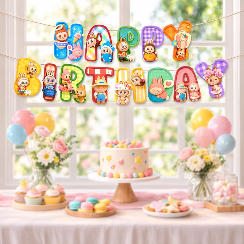 IndoTribe Pink Happy Birthday Banner - Pre-Strung,No DIY Cute Cartoon Theme Happy Birthday Sign Birthday Decorations for Girls Reusable Happy Bdy Backdrop for Women - Image 5
