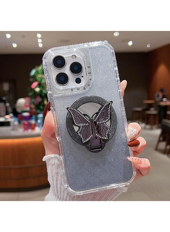 اس-توب جراب لهاتف iPhone 14 Pro مع حامل فراشة وغطاء هاتف MagSafe لامع - Image 1