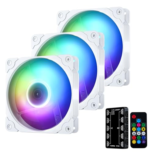Vetroo 3-Pack Computer Case Fan 120mm Address RGB & PWM Cooling Fans High Performance with Controller Hub - White - Image 1