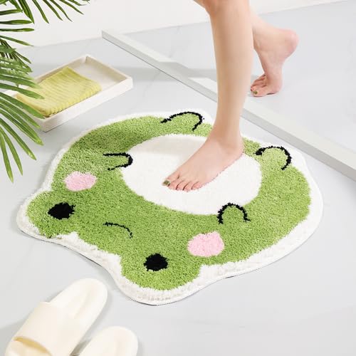 Panstar Cute Non Slip Frog Bath Rug Luxury Absorbent Shaggy Shower Rug Fun Animal Shaped Washable Bathroom Decor