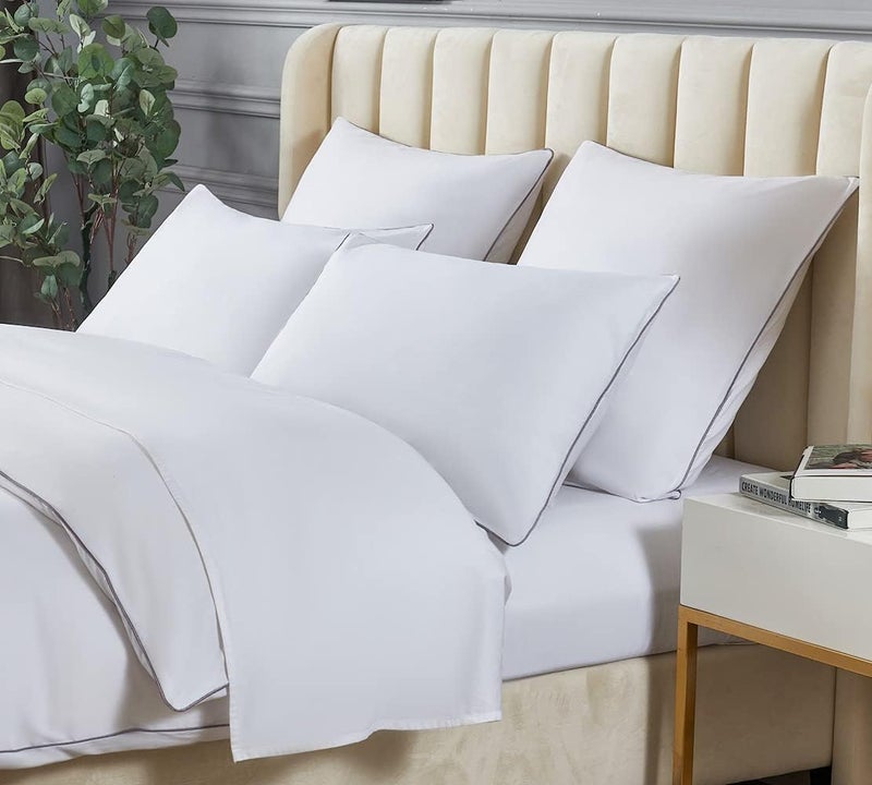 DAUAOTO King Bedding Set Microfiber - 1 Duvet Cover + 2 Pillow Shams, White with Decorative Grey Piping - Image 1