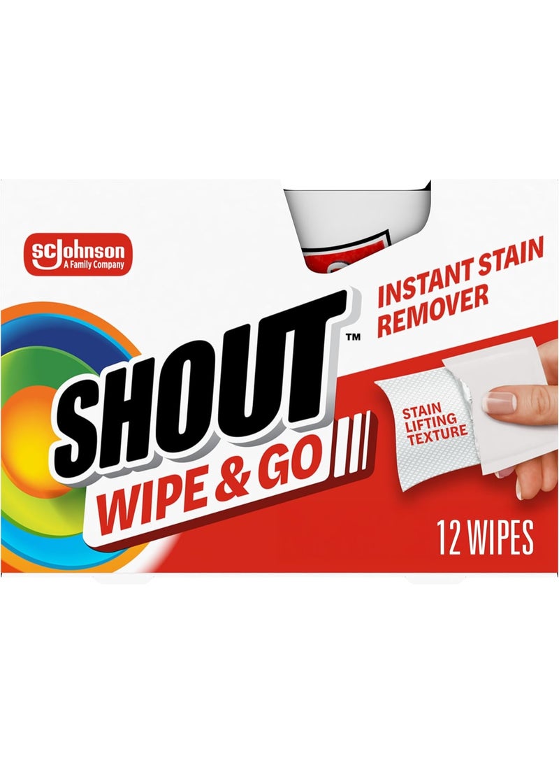 Shout Wipe & Go Instant Stain Remover Wipes, 12-Count (Pack of 1) | Portable Travel Fabric Cleaner - Image 1