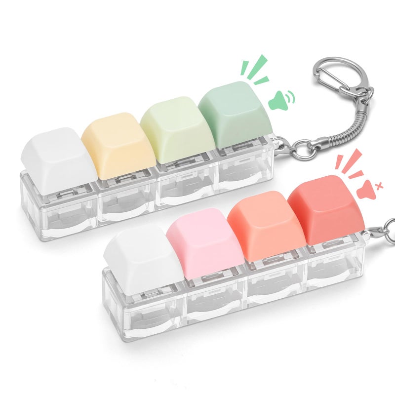 FunisFun Keyboard Fidget Toy for Adults 2 PCS Slient & Clicky Fidget Keyboard Keychain Clicker Sensory Toys for Anxiety Stress Relief (Pink&Green, 2P-4 in 1) - Image 1