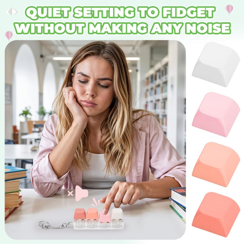 FunisFun Keyboard Fidget Toy for Adults 2 PCS Slient & Clicky Fidget Keyboard Keychain Clicker Sensory Toys for Anxiety Stress Relief (Pink&Green, 2P-4 in 1) - Image 3