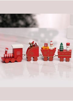 Generic Wooden Train Tree Ornament Colorful Decor with Snowflake,Snowman,Reindeer,Wooden houses,Kids Toy Gift Holiday Party Decorations Red  - Image 2