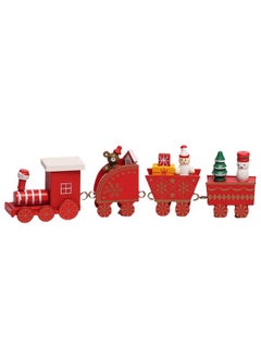 Generic Wooden Train Tree Ornament Colorful Decor with Snowflake,Snowman,Reindeer,Wooden houses,Kids Toy Gift Holiday Party Decorations Red  - Image 1