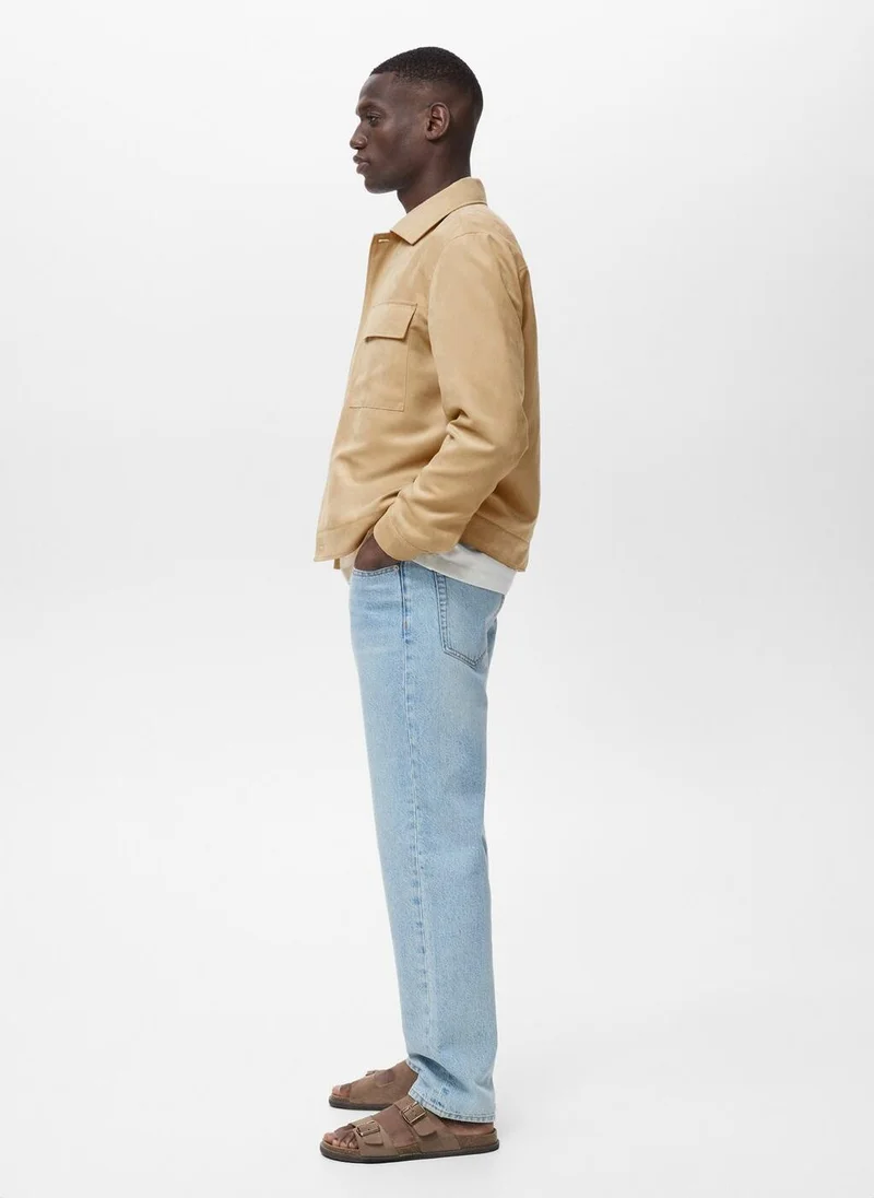 Mango Man Suede Leather-Effect Overshirt