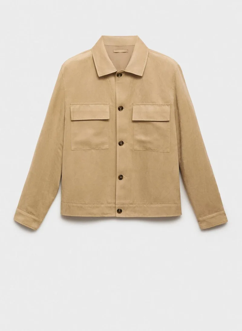 Mango Man Suede Leather-Effect Overshirt
