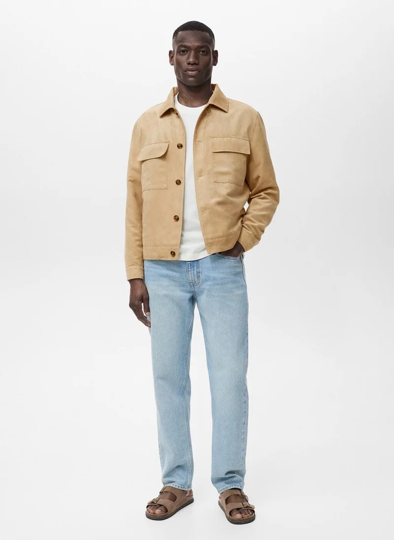 Mango Man Suede Leather-Effect Overshirt