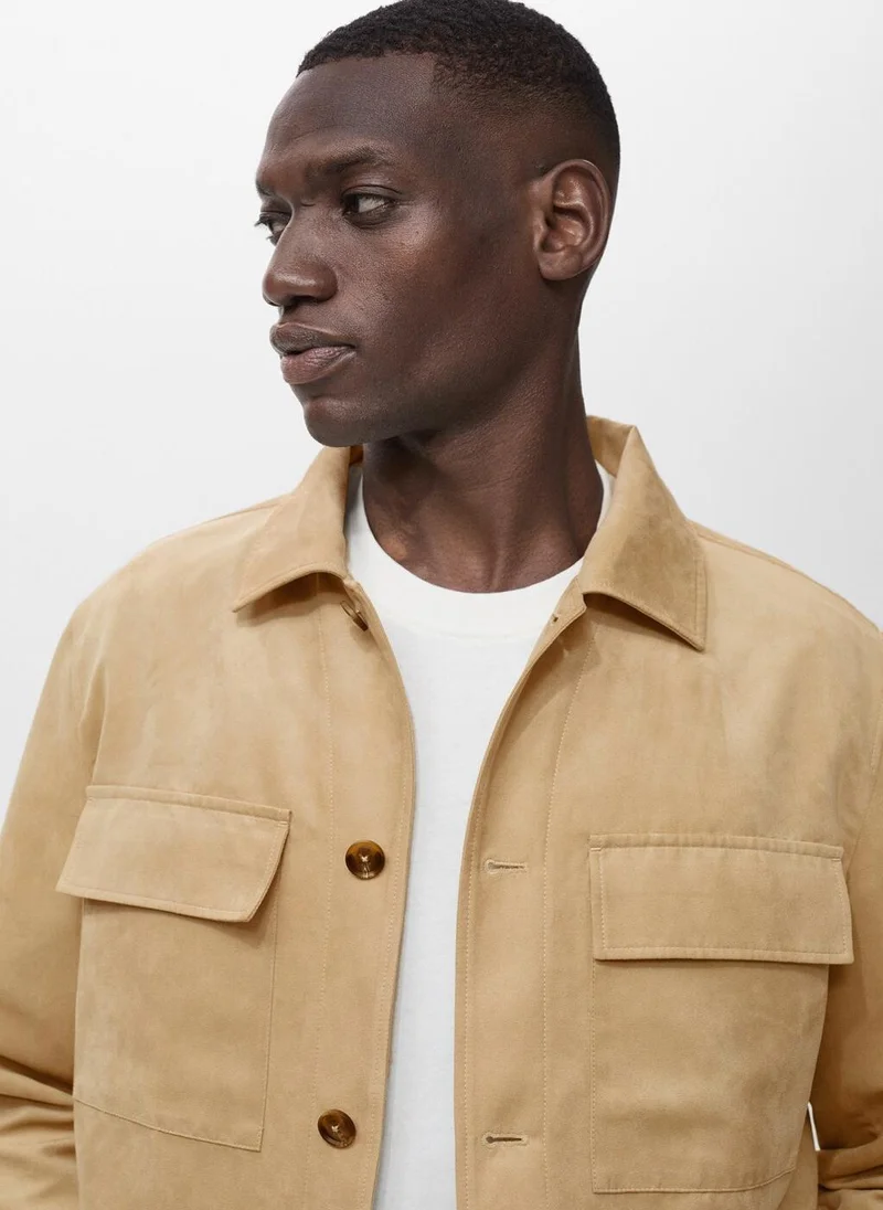Mango Man Suede Leather-Effect Overshirt