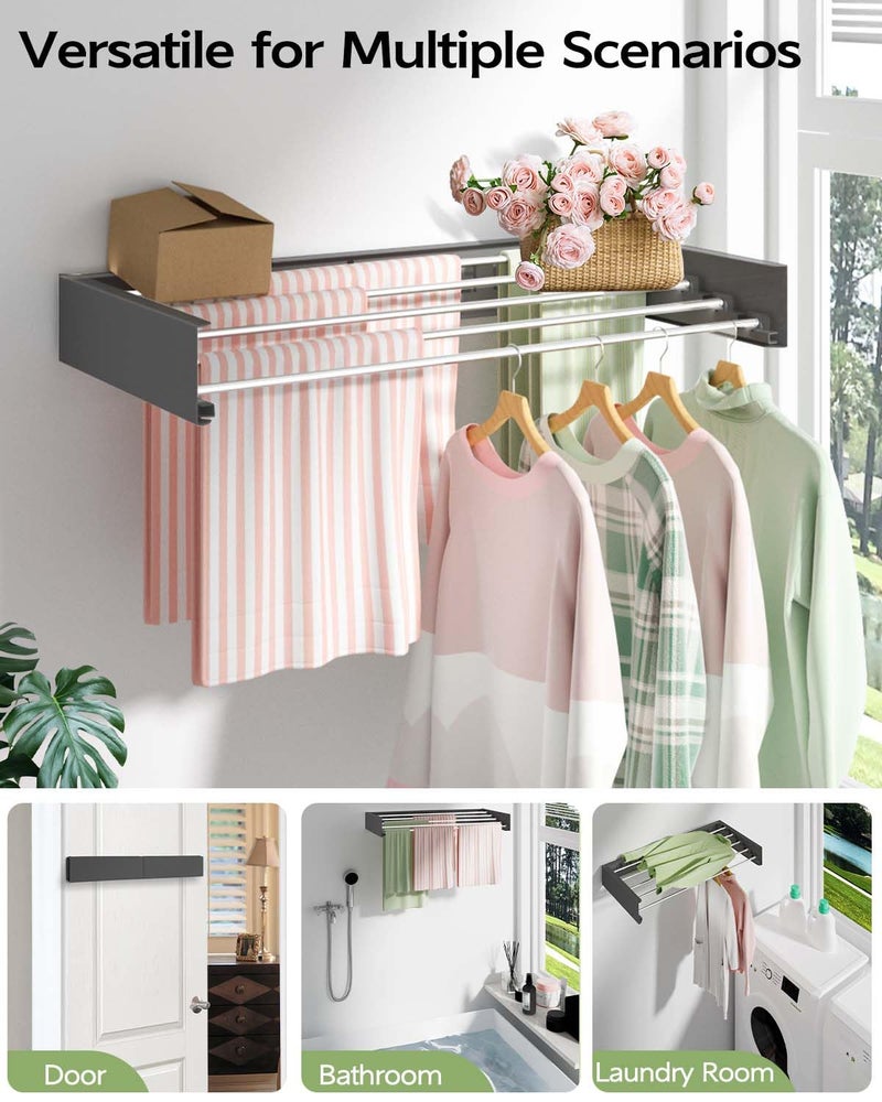 Vikaqi Wall Mounted Clothes Drying Rack 32", Foldable Wall Mount Laundry Rack Folding Indoor, Drying Rack Clothing Collapsible, Hidden Space Saver with Wall Template, 5 Rods, Black - Image 3