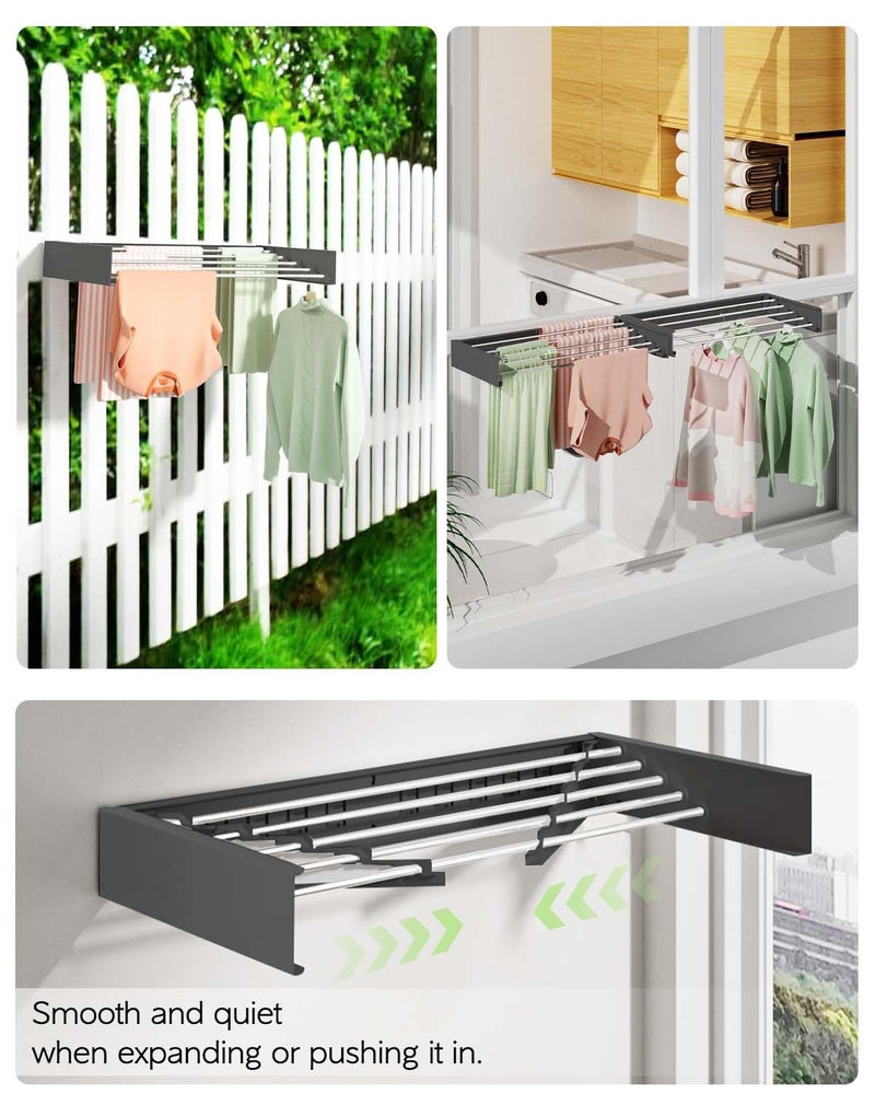 Vikaqi Wall Mounted Clothes Drying Rack 32", Foldable Wall Mount Laundry Rack Folding Indoor, Drying Rack Clothing Collapsible, Hidden Space Saver with Wall Template, 5 Rods, Black - Image 5