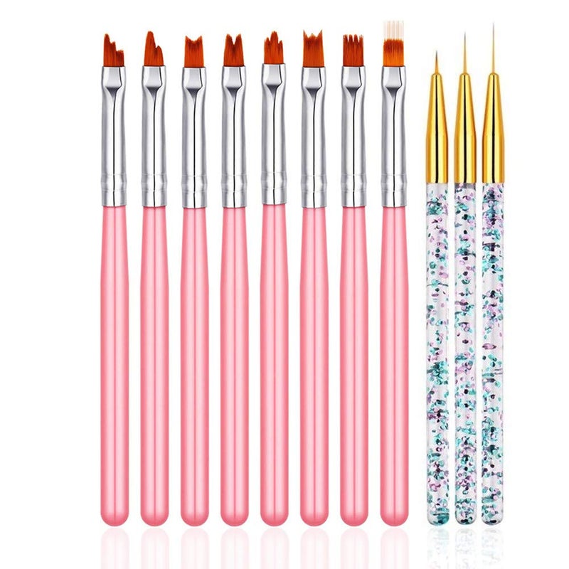 FULINJOY 11 Pc Nail Art Brush Set  UV Gel Painting Pen Flower  Gradient Designs Liner Brushes