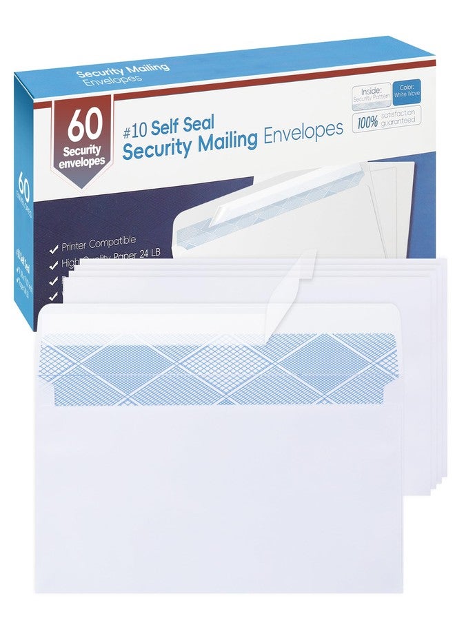 Yeplan 60PCS #10 Envelopes Letter Size Self Seal Business Envelopes No Window Security Mailing Envelopes Size 4-1/8 x 9-1/2 Inch - White 24LB Paper - Image 1