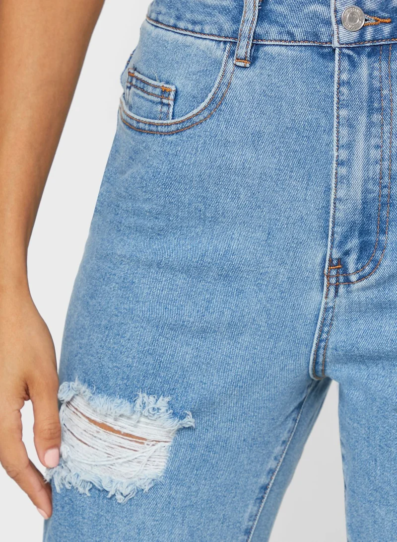 Missguided Tall Comfort Stretch Ripped Mom Jeans