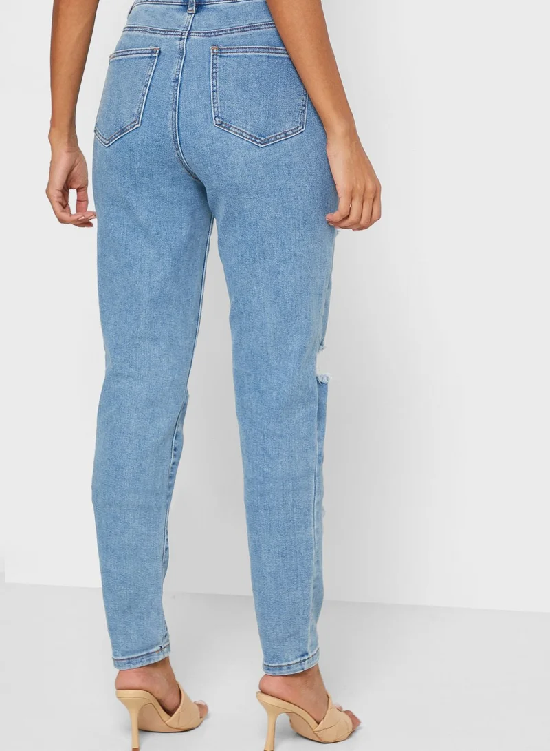 Missguided Tall Comfort Stretch Ripped Mom Jeans