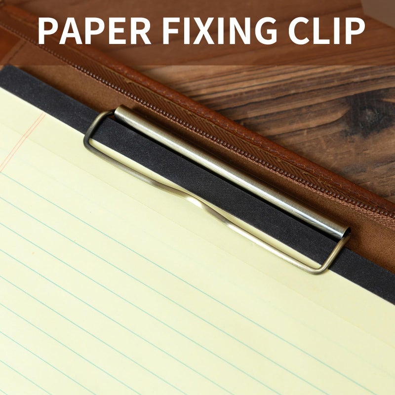 YIWEN Handmade Leather Portfolio with Handle â€“ Zippered Front Pocket, Writing Pad Clip, Letter Size Notepad Holder, Professional Business Padfolio for Men Women (Brown, Pull-up Leather) - Image 5