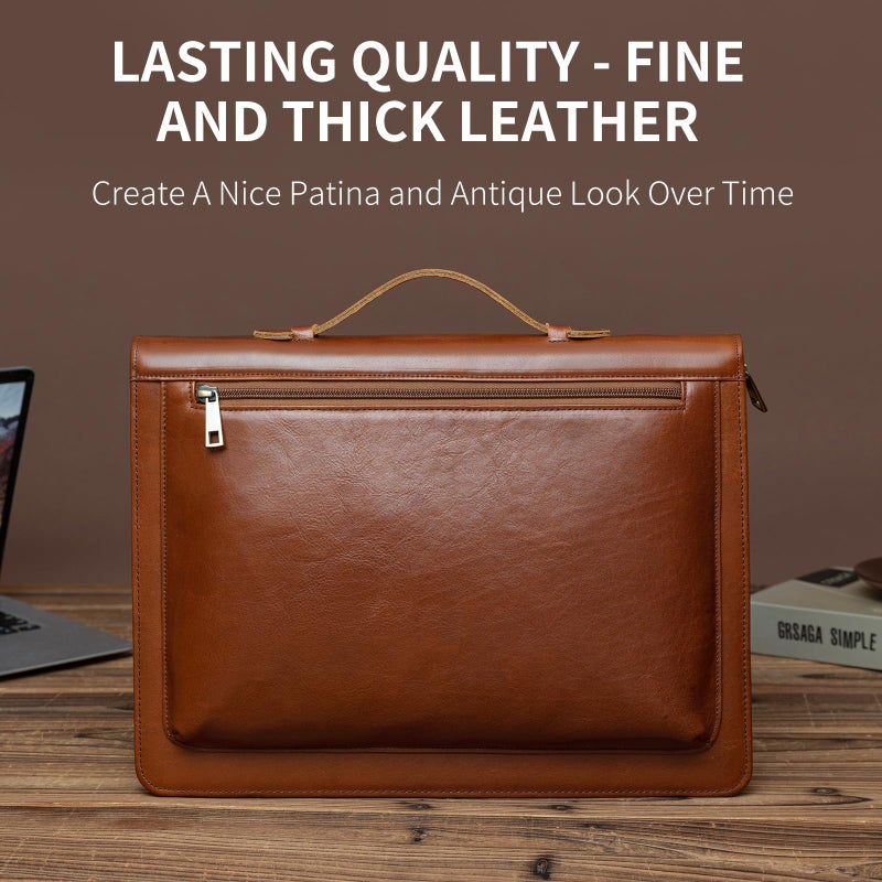 YIWEN Handmade Leather Portfolio with Handle â€“ Zippered Front Pocket, Writing Pad Clip, Letter Size Notepad Holder, Professional Business Padfolio for Men Women (Brown, Pull-up Leather) - Image 2