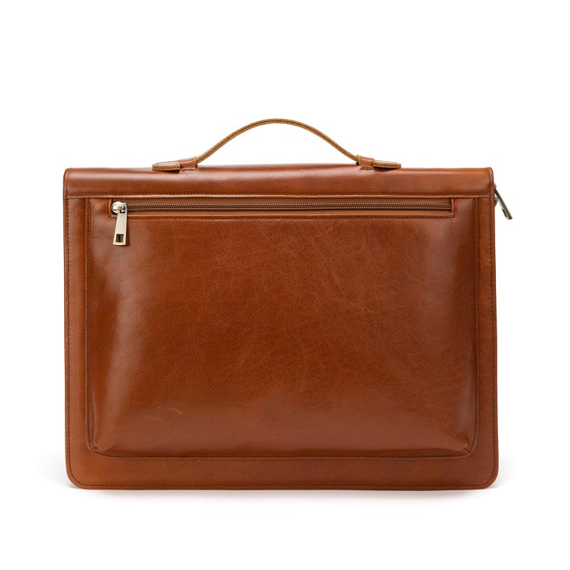 YIWEN Handmade Leather Portfolio with Handle â€“ Zippered Front Pocket, Writing Pad Clip, Letter Size Notepad Holder, Professional Business Padfolio for Men Women (Brown, Pull-up Leather) - Image 1
