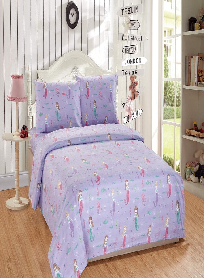 Linen Plus Twin Size Comforter Set Girls/Teens Mermaids Starfishes Jellyfishes Lavender Pink Aqua Princess of The Sea New - Image 2