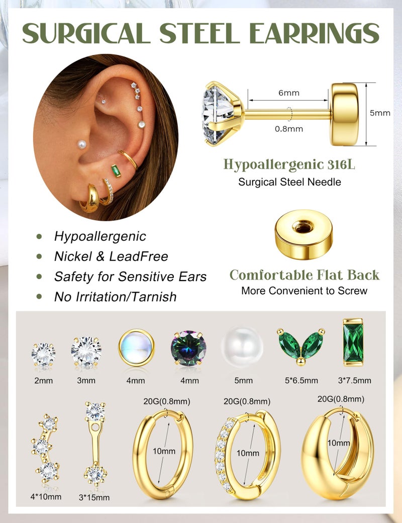 BESTEEL Hypoallergenic Flat Back Earrings - Cartilage Earring Sets for Multiple Piercing, 20G Surgical Stainless Steel Earrings for Women, Small Hoop Flatback Stud Earring Stacks - Image 5