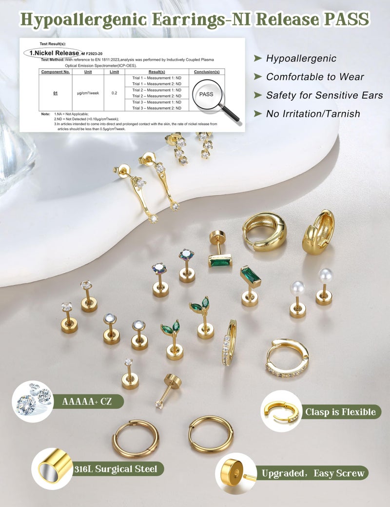 BESTEEL Hypoallergenic Flat Back Earrings - Cartilage Earring Sets for Multiple Piercing, 20G Surgical Stainless Steel Earrings for Women, Small Hoop Flatback Stud Earring Stacks - Image 3