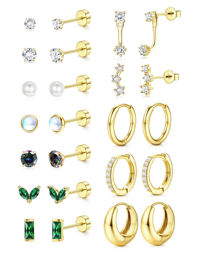 BESTEEL Hypoallergenic Flat Back Earrings - Cartilage Earring Sets for Multiple Piercing, 20G Surgical Stainless Steel Earrings for Women, Small Hoop Flatback Stud Earring Stacks - Image 1