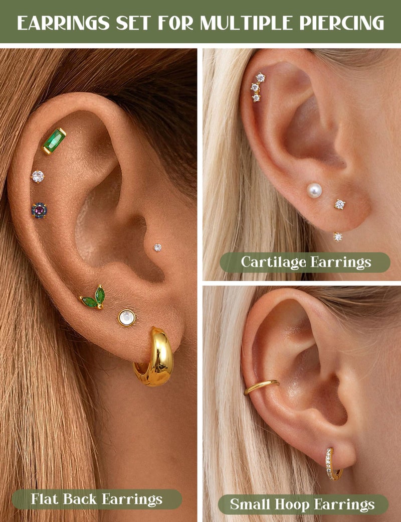 BESTEEL Hypoallergenic Flat Back Earrings - Cartilage Earring Sets for Multiple Piercing, 20G Surgical Stainless Steel Earrings for Women, Small Hoop Flatback Stud Earring Stacks - Image 4