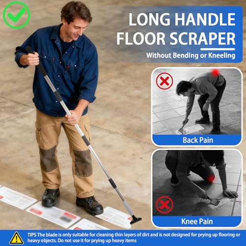 Frebuta Floor Scraper Heavy Duty Long Handle,61in 4"Razor Blade Floor Scraper Adjustable with 10PCS Extra Metal Blades Paint Scraper for Cleaning Stickers Gum Glass Wall Tile Linoleum Stove Top - Image 5