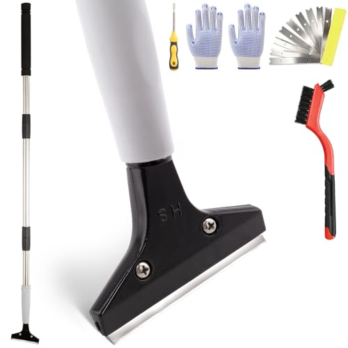 Frebuta Floor Scraper Heavy Duty Long Handle,61in 4"Razor Blade Floor Scraper Adjustable with 10PCS Extra Metal Blades Paint Scraper for Cleaning Stickers Gum Glass Wall Tile Linoleum Stove Top - Image 1