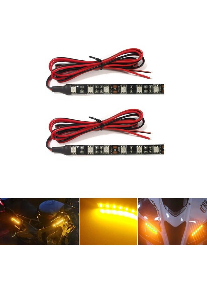 NBWDY Universal 2pc Motorcycle LED Turn Signal Light, Indicator Blinker Light, Waterproof Amber Lights Strip for Turn Signal Backup License Plate with Total 12LED (2x 6LED Amber Light Bar) - Image 1