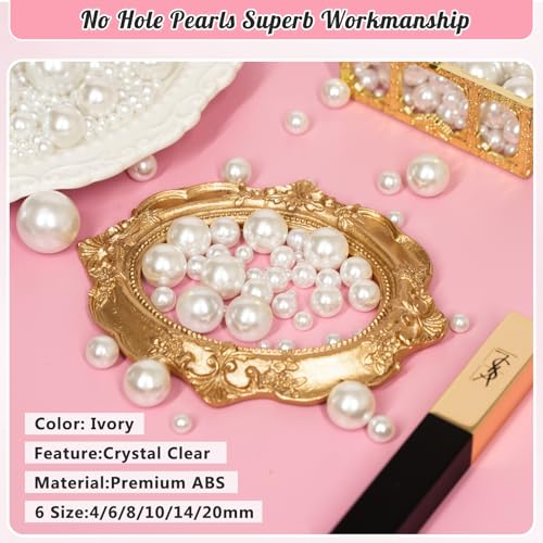 MACIOZE 2000PCS Pearls for Crafting, Ivory No Hole Beads for Centerpieces Vases, Assorted Sizes Bulk Fake Pearls Beads for Vase Filler, Candles Centerpiece, DIY Crafts, Jewelry Making (4/6/8/10/14/20mm) - Image 3