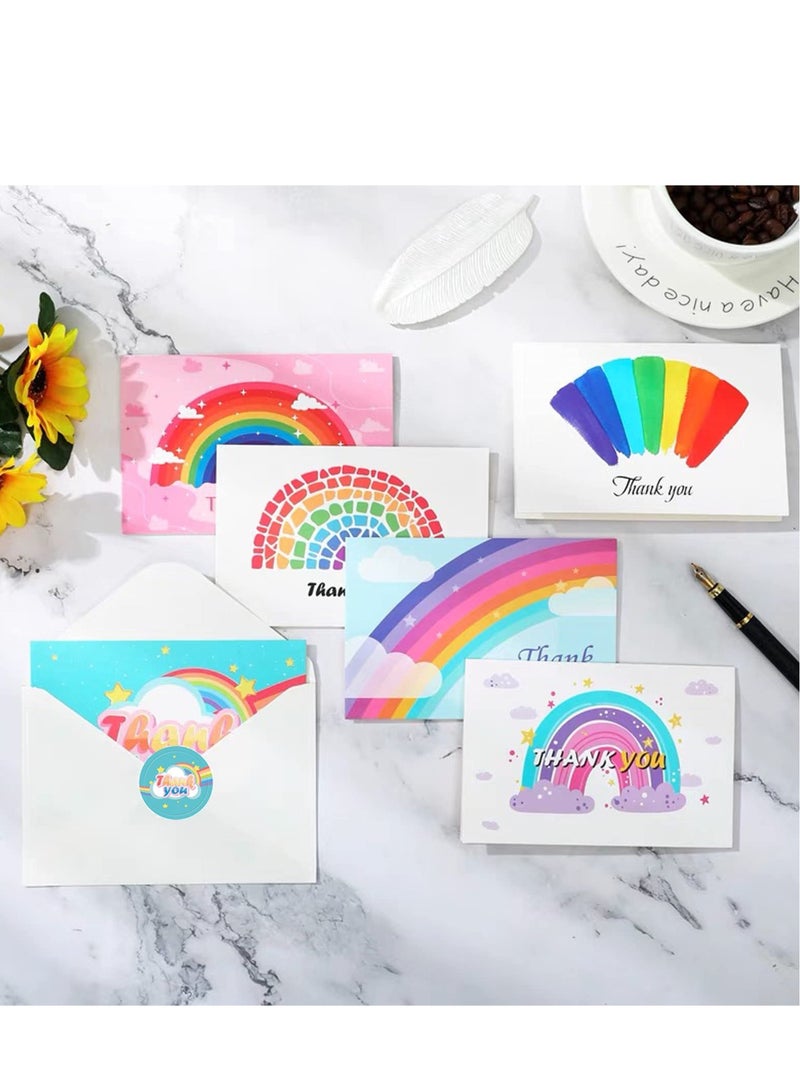 Excefore Rainbow Thank You Cards - 12Pcs Rainbow Design Thank You Greeting Cards with Envelopes and Stickers, Birthdays Thank You Cards for Baby Showers Teachers and Wedding - Image 3