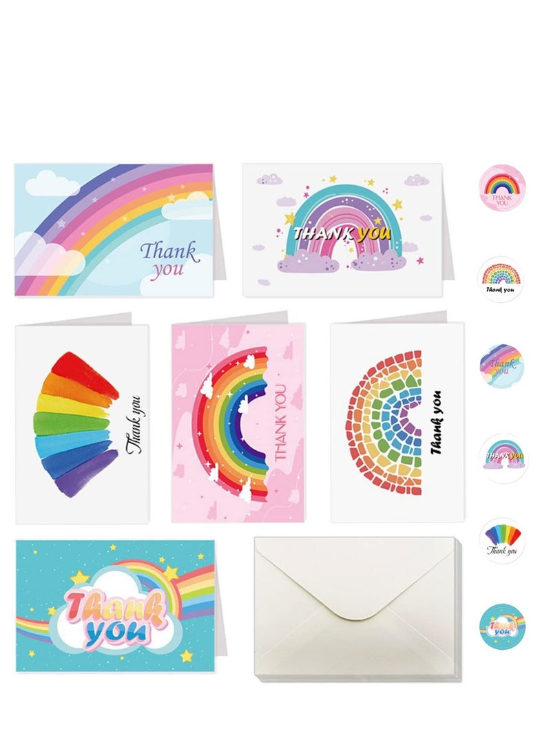 Excefore Rainbow Thank You Cards - 12Pcs Rainbow Design Thank You Greeting Cards with Envelopes and Stickers, Birthdays Thank You Cards for Baby Showers Teachers and Wedding - Image 5