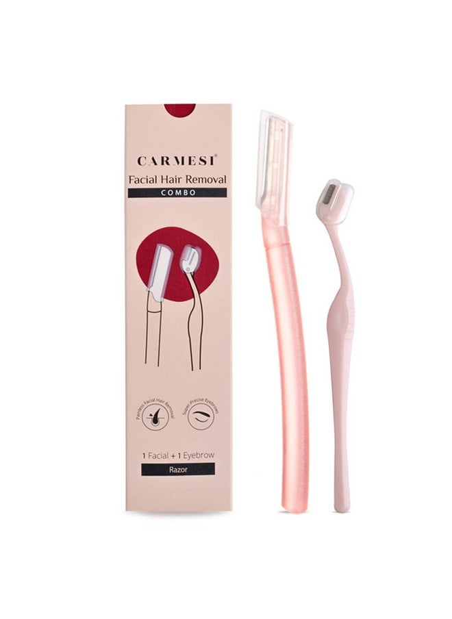 CARMESI Women'S Facial Hair Removal Combo Pack Of 1 Face Razor & 1 Eyebrow Razor Instant & Painless Hair Removal Eyebrows Upper Lip Peach Fuzz Sideburn Forehead  - Image 1