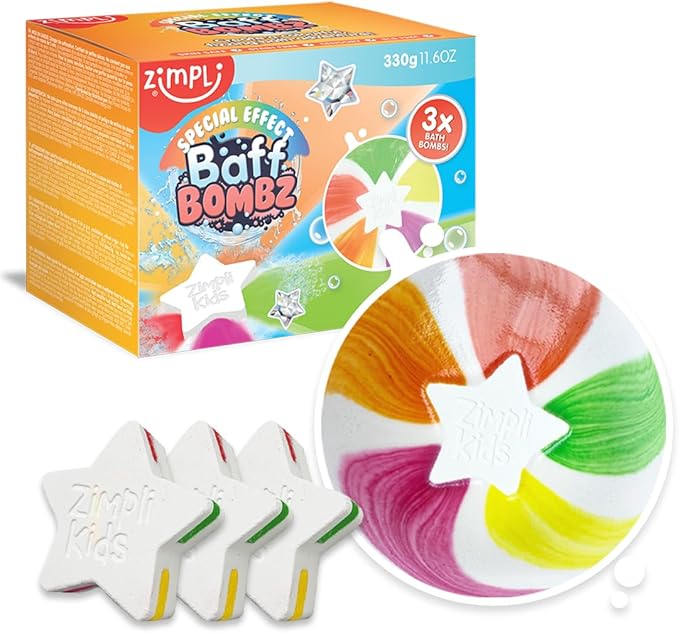 Zimpli Kids 4 x Large Special Effect Bath Bombs Gift Set Cloud Rainbow Rocket Moon Star Fizzers Ideal Birthday Present for Children Bubble Bath Toy Fizzies Bathtime Activity Bubble Fizzing Bath Toy  - Image 1