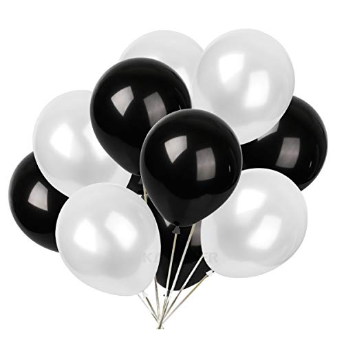 KADBANER White and Black Balloons30 pack 12 inch latex Balloons - Image 1