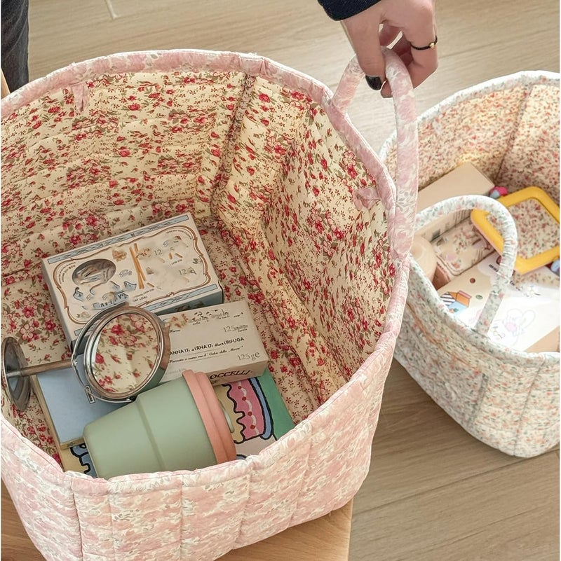 Quilted Cotton Laundry Hamper with Handle Foldable Design Dirty Clothes Basket for Home Use Portable Bin - Image 5