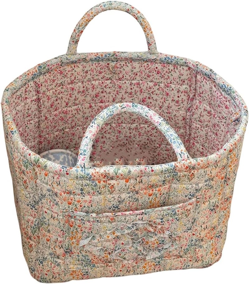 Quilted Cotton Laundry Hamper with Handle Foldable Design Dirty Clothes Basket for Home Use Portable Bin - Image 1